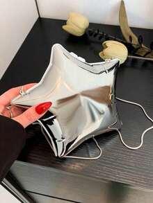 1pc New Personality Fashionable Star Shaped Shoulder Bag With Chain, Expanding Star Shape Box Clutch, Hard Shell Adornments Bag, Fun Holiday Music Festival Star Bag With Shiny Silver Surface For Ladies - Bạc - Xem 4