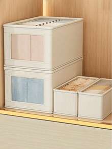 1pc Oxford Cloth Transparent Window Lidded Clothes Storage Box, Fabric Organizer Box, Large Size For Home, Balcony - Multicolor - View 2