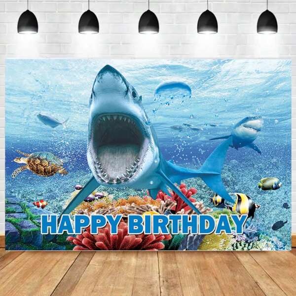 Underwater Shark Themed Blue Background Birthday Party Photo Backdrop Props Decoration Supplies