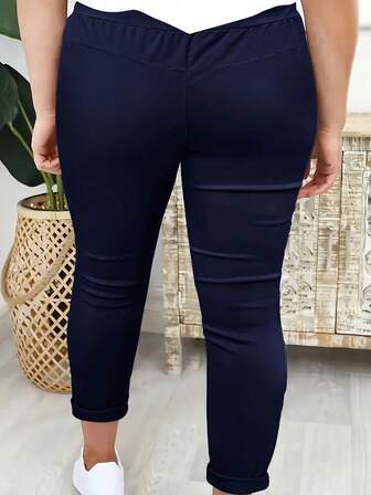 Plus Size Kvinnor Mode Dragsko Midja Casual Byxor