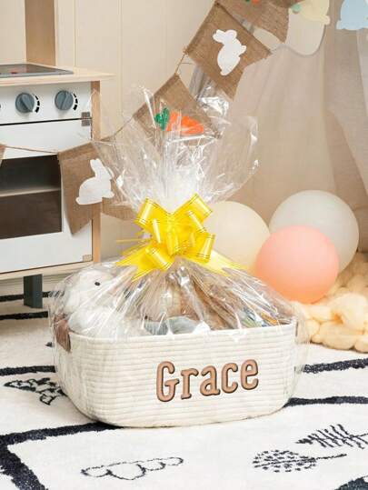 1pc Personalized Embroidered Storage Basket - Oval Gift Basket - Gift Basket - Suitable For Mother's Day, Father's Day, Children's Day, Thanksgiving, Christmas, New Born Baby Gift,Multi-Functional,Ornamental,Letter,Stylish,Modern,Colorful,Cute,Adorable,Casual,Custom,Personalised,Unique,Customized,Baby Gifts,Ideal Gifts For Him,Ideal Gifts For Her,Son,Daughter Back To School,Customized Nursery Decor,Easy Comfort,Kids,Gala Night