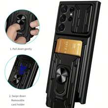 兼容 25 S24 S23 S22 Ultra A14 A32 A33 A35 A52 A53 A54 A55 A71 A73，滑动相机盖 + 全相机保护，卡钱包手机壳 + 360° 磁力环支架 + 车载磁吸，防震耐用手机壳 - 黑色 - 查看 3