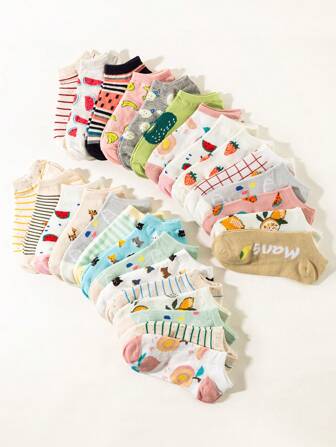 1/5/10/20 Pairs Assorted Colorful Fruit Print Thin Ankle Socks, Lightweight And Breathable, Suitable For Women/Men/Teens/Family, Casual Comfortable Daily Wear And Gifts, Random Style Shipped (Multiple Packs Available)