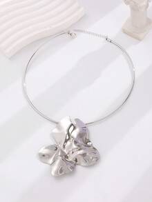 1pc Women's Punk Style Pleated Pendant Choker Necklace, Fashionable Accessory For Music Festivals, Gatherings, Parties And Daily Wear - Silver - View 5