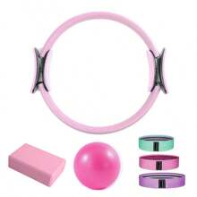 6 pièces Ensemble de base Pilates pour femmes - comprend une sangle de hanche pour Pilates, un ballon de yoga de 25 cm, un bloc de yoga, une sangle de hanche pour exercices des fessiers (Remarque : la surface en mousse peut présenter des bosses ou des rayures pendant le transport, ce qui est normal)