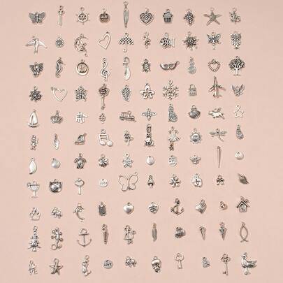 100 件/套锌合金迷你吊坠，复古银色/金色/绿色