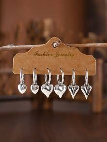 3对心形耳环套装，复古Y2K金属心形耳环套装，简约日常佩戴耳环，女士礼物 - silvery - 查看 8