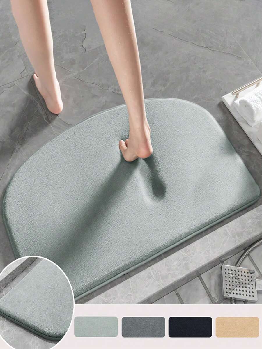 1pc Minimalist Rounded Edge Machine Washable High Rebound Memory Foam Entrance Mat, Absorbent Anti-Slip Bathroom Floor Mat - Light Grey - View 1