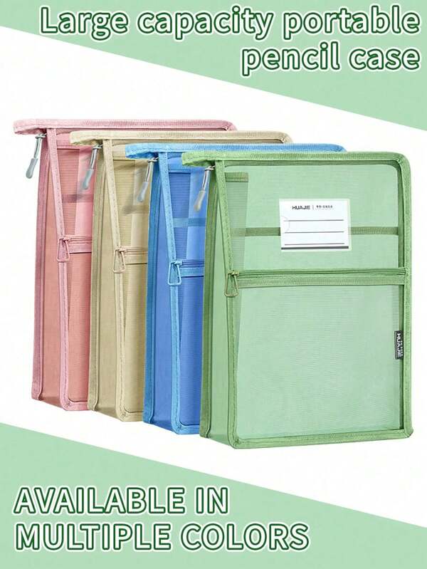 1pc Transparent Mesh File Bag, Student Exam Hand-Held Document Bag, Exam Supplies Storage Bag, Multi-Color File Bag