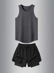 Men's Casual Sleeveless Tank Top And Outdoor Sports Shorts Set