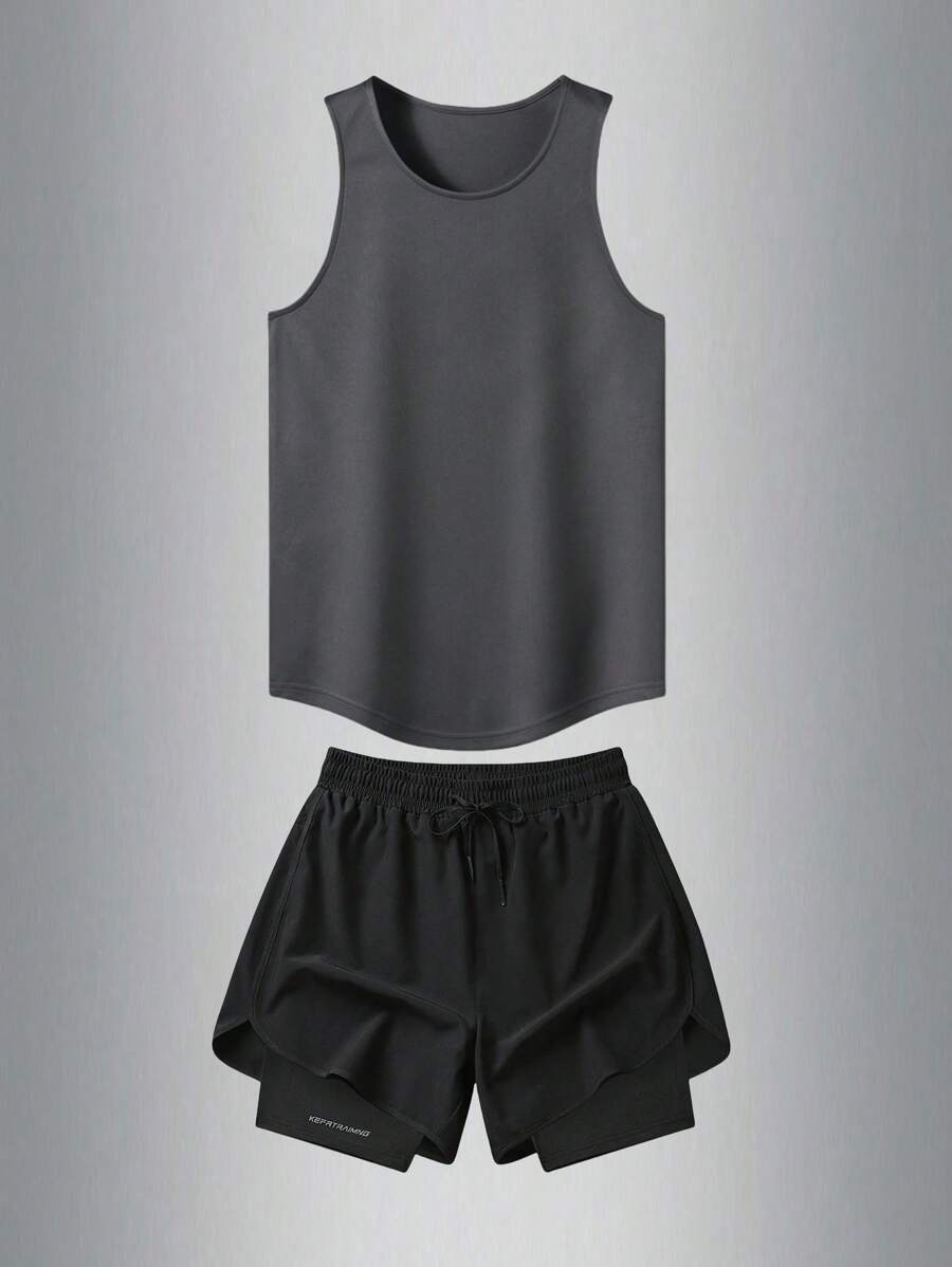 Men's Casual Sleeveless Tank Top And Outdoor Sports Shorts Set