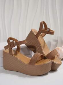 New Brown High Heel Sandals With Waterproof Platform, Open Toe Design, Non-Slip Sole And High Heel Slope, Perfect For Summer Outfits,Travel Essential - Brown - View 6