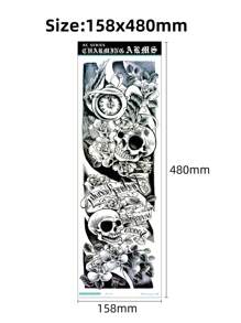1pc Skull Pattern Full Arm Temporary Tattoo, Waterproof Realistic Body Art Tattoo Sticker For Men & Women