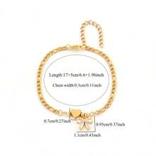 1 pieza Collar y pulsera de acero inoxidable con cristal, lazo y letra en forma de corazón, estilo vintage para mujer - Letras en forma de corazón - Ver 2