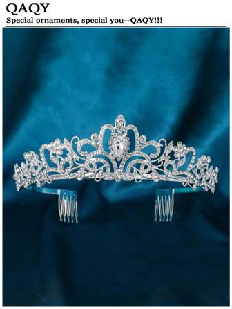 1 pièce Couronne de mariée en cristal de zircone de luxe faite à la main, bandeau de mariée en style baroque géométrique élégant autrichien, bijoux de mariage pour la mariée, cadeau d'anniversaire, bijoux de couronne de tête pour graduation, bal des finissants