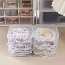 1pc/5pcs/10pcs Transparent Memo Sticker, Stationery Storage Box, Cartoon Badge, Snack Organizer, Nail Art Accessory Box, Jewelry Box Back To School - Clear - View 12