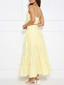 Jupe évasée à volants de couleur unie pour femme - Jaune citron - Voir 2
