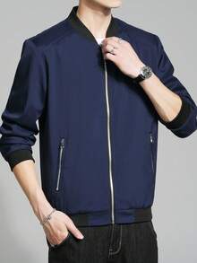 Men's Casual Fashionable Versatile Floral Lining Windbreaker - Blue - View 4