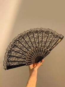 复古欧式蕾丝镂空花卉流苏手扇，便携，适合夏季拍照、跳舞、户外装饰 - 彩色 - 查看 3