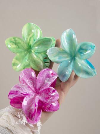 1/3个女士渐变色花朵图案大号轻便塑料发夹，时尚百搭，优雅简约纯色发爪及配饰，适合日常佩戴、休闲聚会、通勤、度假、发型设计、洗脸、沐浴、化妆、搭配服装及发饰，秋季、旅行、美发工具、发饰、女士发饰、美发工具、发饰、美妆配饰、礼物、旅行、女士礼物、发饰、圣诞礼物