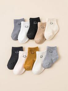 10 Pcs Baby Cute Cartoon Round Neck Socks With Adorable Expressions - Multicolor - View 1