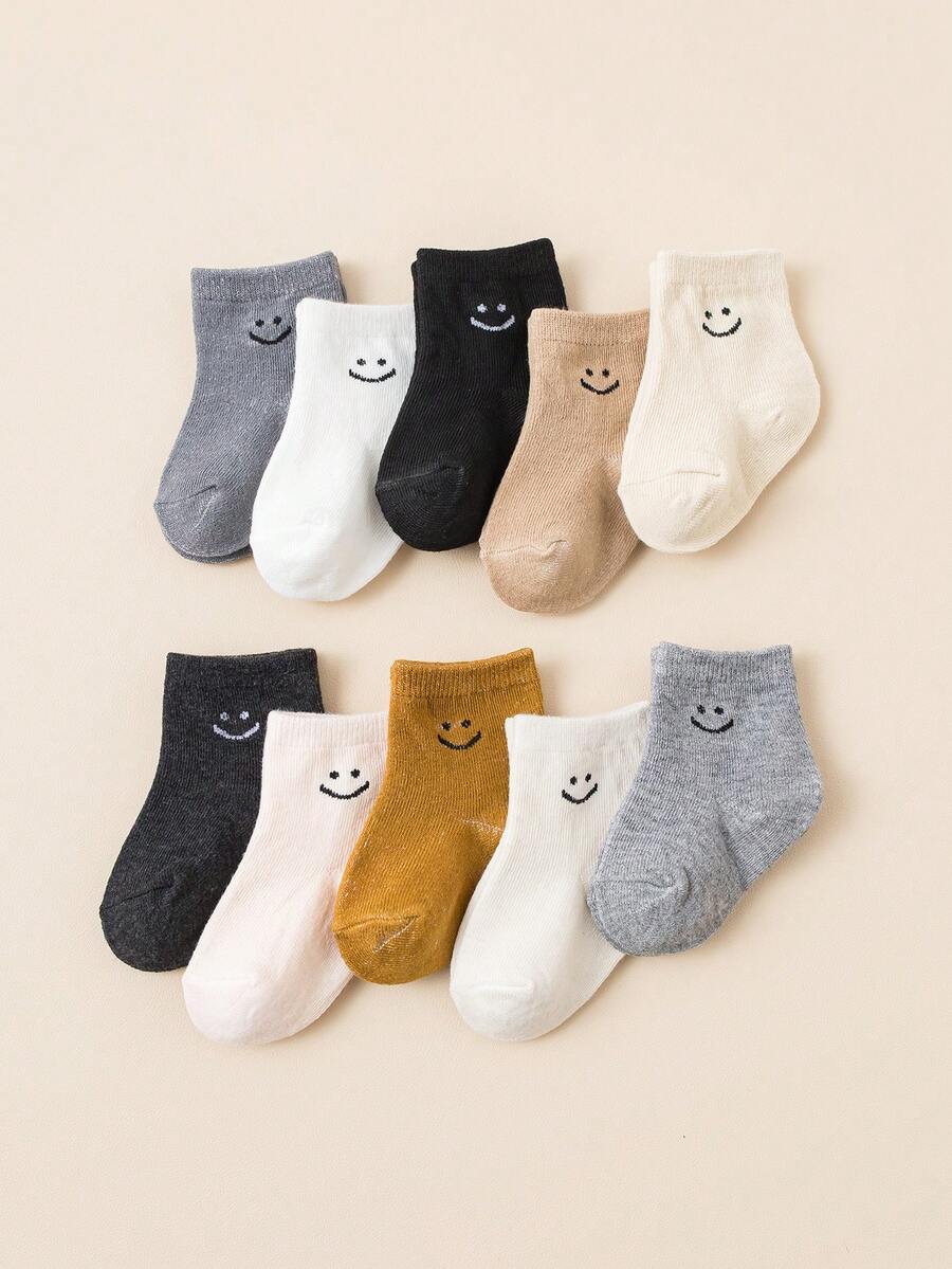 10 Pcs Baby Cute Cartoon Round Neck Socks With Adorable Expressions - Multicolor - View 1