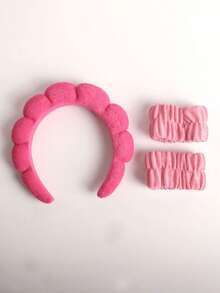 3pcs/Set Cloud Shaped Sponge Hair Scrunchies - Includes Headband, Wrist Band, Skin-Friendly Material Suitable For Makeup, Skincare, Outdoor Use - Multicolor - View 6