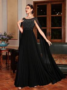 优雅手工长款派对舞会礼服，女士正式晚礼服，婚礼宾客礼服 - 黑色 - 查看 6