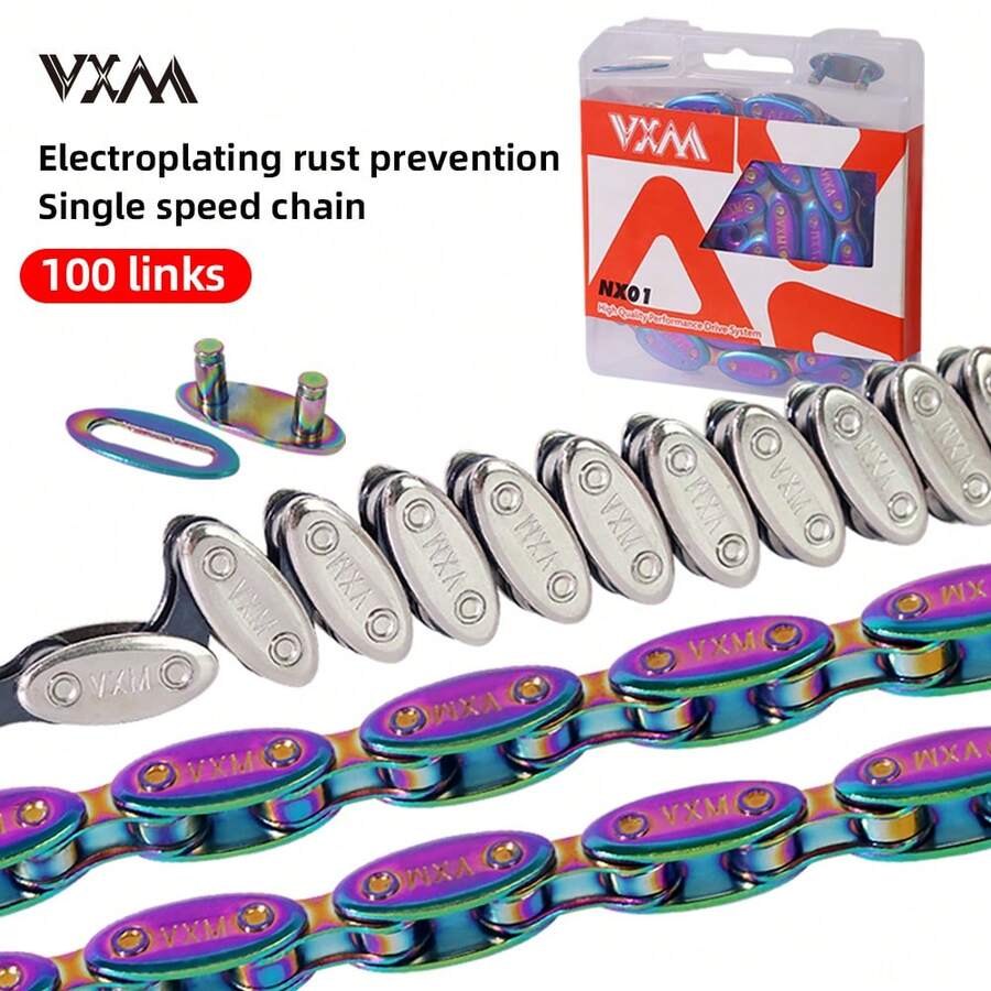 100-Link VXM Single Speed Olive Bike Chain With Rust-Resistant Colorful Coating, Suitable For 20-Inch Fixed Gear Bike Upgrade Accessories For Outdoor Cycling - Multicolor - View 1