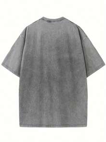 Modelo Skeleton & Beer Graphic Printed Street Style Men's Casual Wear 230g Washed Cotton Round Neck Short Sleeve Comfortable & Breathable Double - Sided Printed Tee For Summer High - Quality Design, For Summer, Daily Atire - 灰色 - 查看 2