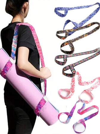 1 件波西米亚风格瑜伽垫带，可用作瑜伽垫带和瑜伽支撑带，耐用多功能瑜伽拉伸带，方便瑜伽垫存放