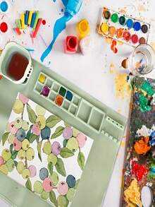 1 Set 20x16 Inch Silicone Canvas With Water Cup, Art Craft Mat Includes 10 Paint Brushes, Green, Pink, Blue - Multicolor - View 7