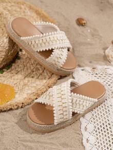 1 Paar farbenfrohe gekreuzte Riemchen Sommer Sandalen, Mädchen Strand Lässig Urlaubs Mode Hausschuhe