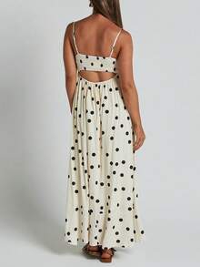 Womens Summer Spaghetti Straps Long Dress Backless Sleeveless Casual Flowy Cut-Out Party Beach Dress Sundress - 杏色 - 查看 4