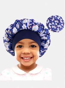 1 pieza Gorro de satén de ala ancha con diseño elástico de dibujos animados para niños, adecuado para uso diario