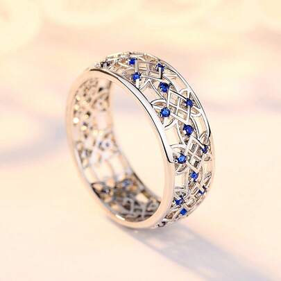 MONALLY 1pc Elegant Engagement/Wedding Ring, Inlaid With Shiny Blue Cubic Zirconia, Perfect Gift For Her, Suitable For Daily Wear And Special Occasions Like Valentine's Day, Birthday Parties, Includes Accessories.