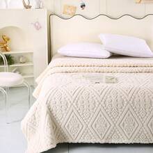 1pc Single-Layer Plain Color 3D Jacquard Texture Taffeta White All-Season Blanket, Modern Style Polyester 3D Jacquard Blanket, Bedspread Or Bed Sheet (Pillow Case Not Included) - RWhite - View 3