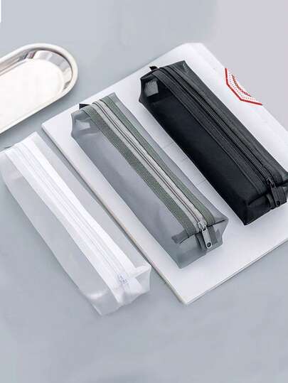 Transparent Mesh Pencil Case, Portable Storage Suitable For Students,Stationery,Bag