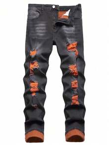 Men's Fashionable Ripped Pocket Slim Fit Casual Versatile Jeans - Multicolor - View 1