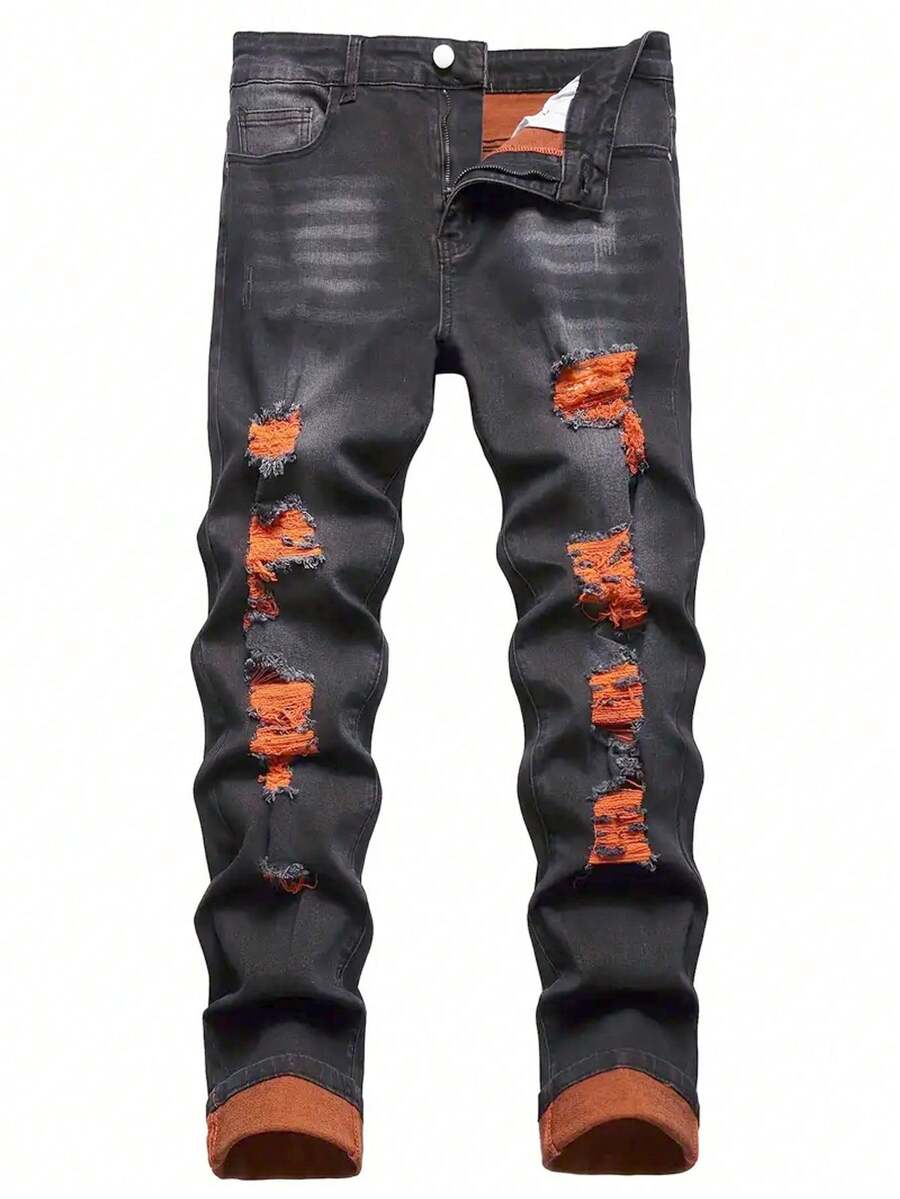 Men's Fashionable Ripped Pocket Slim Fit Casual Versatile Jeans - Multicolor - View 1