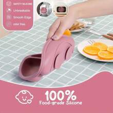 5 pièces/Set Vaisselle en silicone pour bébé, Set d'alimentation: 1 pièce bavoir en silicone, 1 pièce bol escargot en silicone, 1 pièce assiette en silicone, 1 pièce grande cuillère en bois, 1 pièce grande fourchette en bois