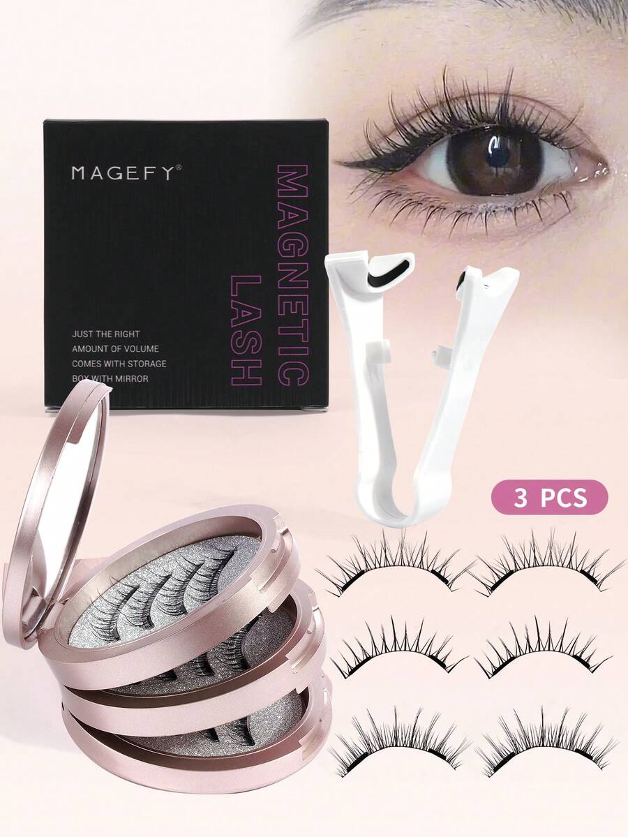 3 Pairs Magnetic False Eyelashes Kit With Tweezers Reusable Natural Manga Eyelashes Applicator,Natural Spiky Manga Lashes Cat-Eye Fluffy Wispy Soft Lashes Fake Eyelashes False Eyelashes Strip,Natural Soft Eyelash Crisscross Wispy Fluffy Lashes,Naturally Slender, Curled And Enlarged Eyes,For Women To Use Travel, Party,Natural Eye Lashes Mixed Design - 黑色 - 查看 1