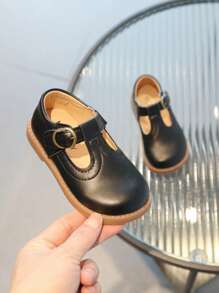 1 Pair Children Mary Jane Shoes, Vintage British Style - Lightweight Flat Shoes With Hook & Loop Closure, T-Strap Design, Durable Rubber Sole, PU Insole And Lining, Suitable For Boys And Girls For Weddings And Parties