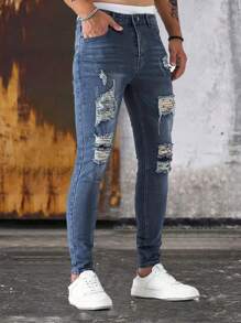 Men's Fashion Elastic Distressed Ripped Jeans, Casual And Comfortable For All Seasons