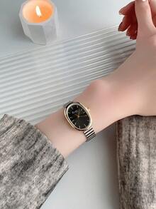 1 件简约新款时尚金色竹节链椭圆形表盘石英腕表，适合生日佩戴，奢华优雅百搭手表女士石英表 - 均碼 - 查看 15