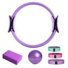 6 pièces Ensemble de base Pilates pour femmes - comprend une sangle de hanche pour Pilates, un ballon de yoga de 25 cm, un bloc de yoga, une sangle de hanche pour exercices des fessiers (Remarque : la surface en mousse peut présenter des bosses ou des rayures pendant le transport, ce qui est normal)