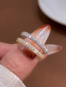 1pc 925 Sterling Silver Double Row Full Round Diamond Ring, Women's Daily Commute Decorative Ring, Party Accessory, High-Quality Women's Ring, Exquisite Jewelry Gift - Full Circle Double Row Diamond Ring - View 3