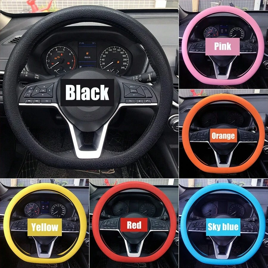 1. Black/Gray/Orange/Red/Pink/Multi-Color/Car Silicon Steering Wheel Cover, Model Universal Round D Shape, Non-Slip, Sweat Absorption, Fit, Ultra-Thin And Soft, Wear-Resistant Without Scratches