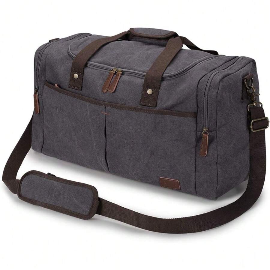 65L Expandable Canvas Duffle Bag Travel Overnight Holdall Weekend Bag With Shoes Compartment Large Carry On Bag Tote Gym Bag For Men Women