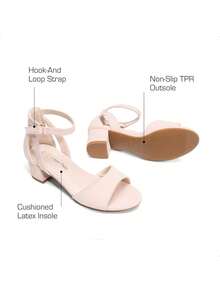 Girls Sandals Chunky Pump Ankle Strap High Heels Dress Open Toe Flower Wedding Party For Little Big Kid - Apricot - View 9